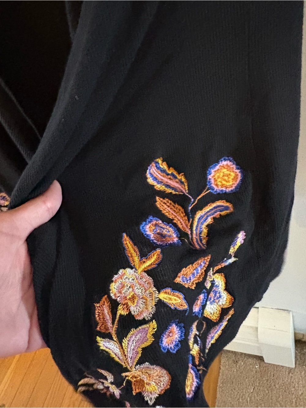 INC International Concepts Black Open-Front Women's Cardigan with Floral Accent - Picture 3 of 6